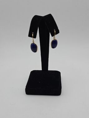 14k Gold Blue Lapis Lazuli Oval Drop Earrings